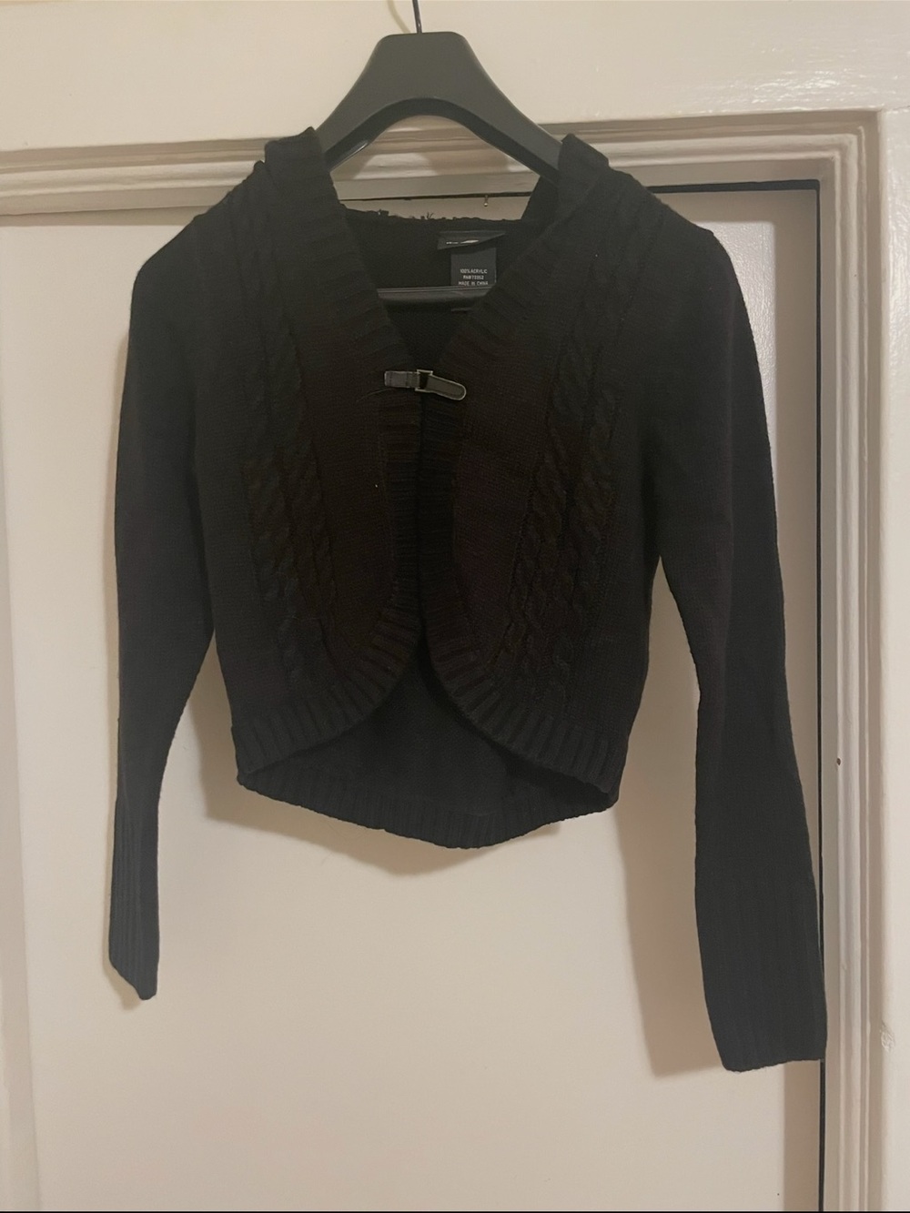 It's Our Time Black Cropped Cable-Knit Bolero Cardigan size Large NWT